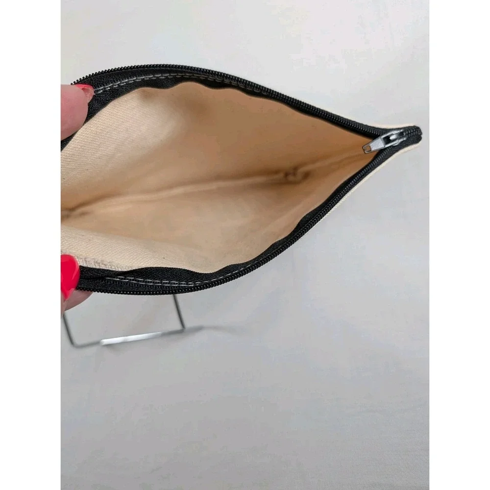 Pamela Barsky Beige Black Canvas Pouch Zipper